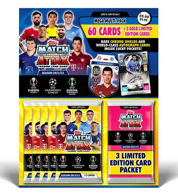 Topps Match Attax 2021/22 Trading Cards Game Mega Tins 3 Gold Limited Edition 
