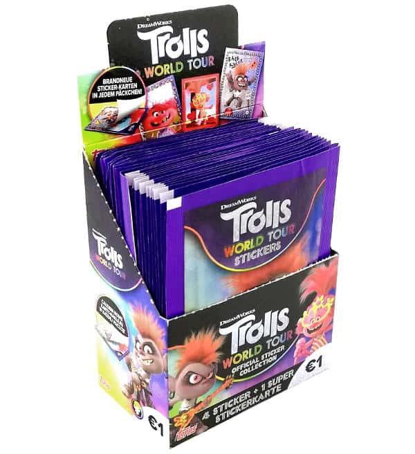 Topps trolls World Tour sticker 25 bolsas/125 pegatinas y tarjetas sticker